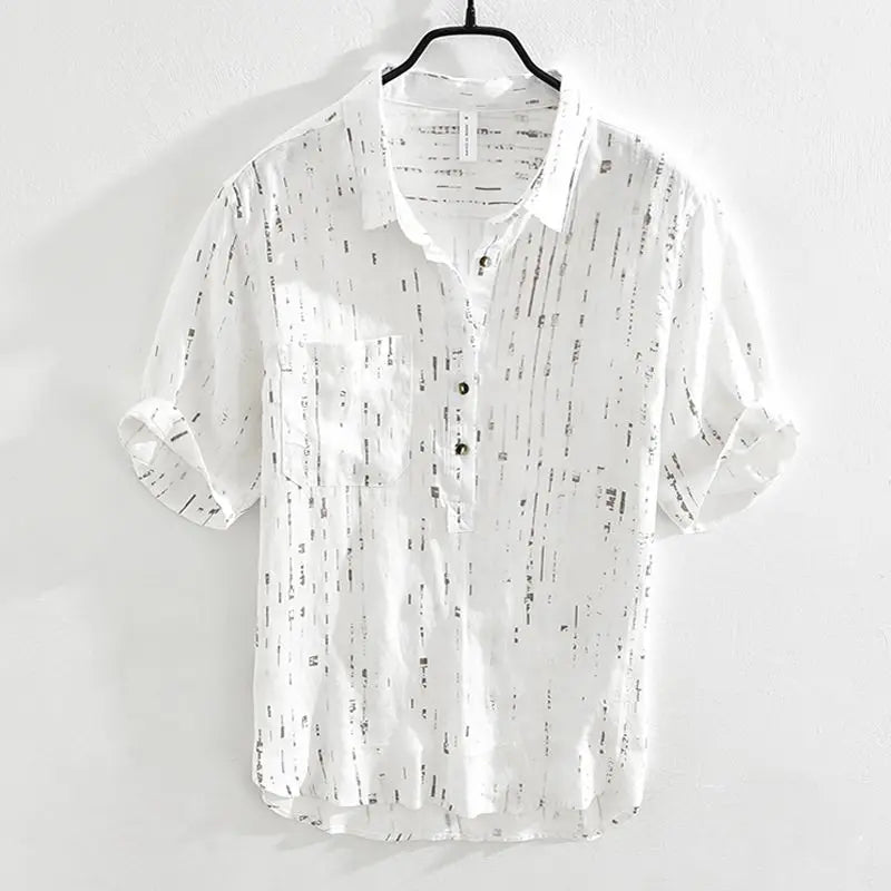 Summer Men Clothing 2025 New Fashion Casual Versatile Shirt Short-sleeved Top Loose Printed Thin
