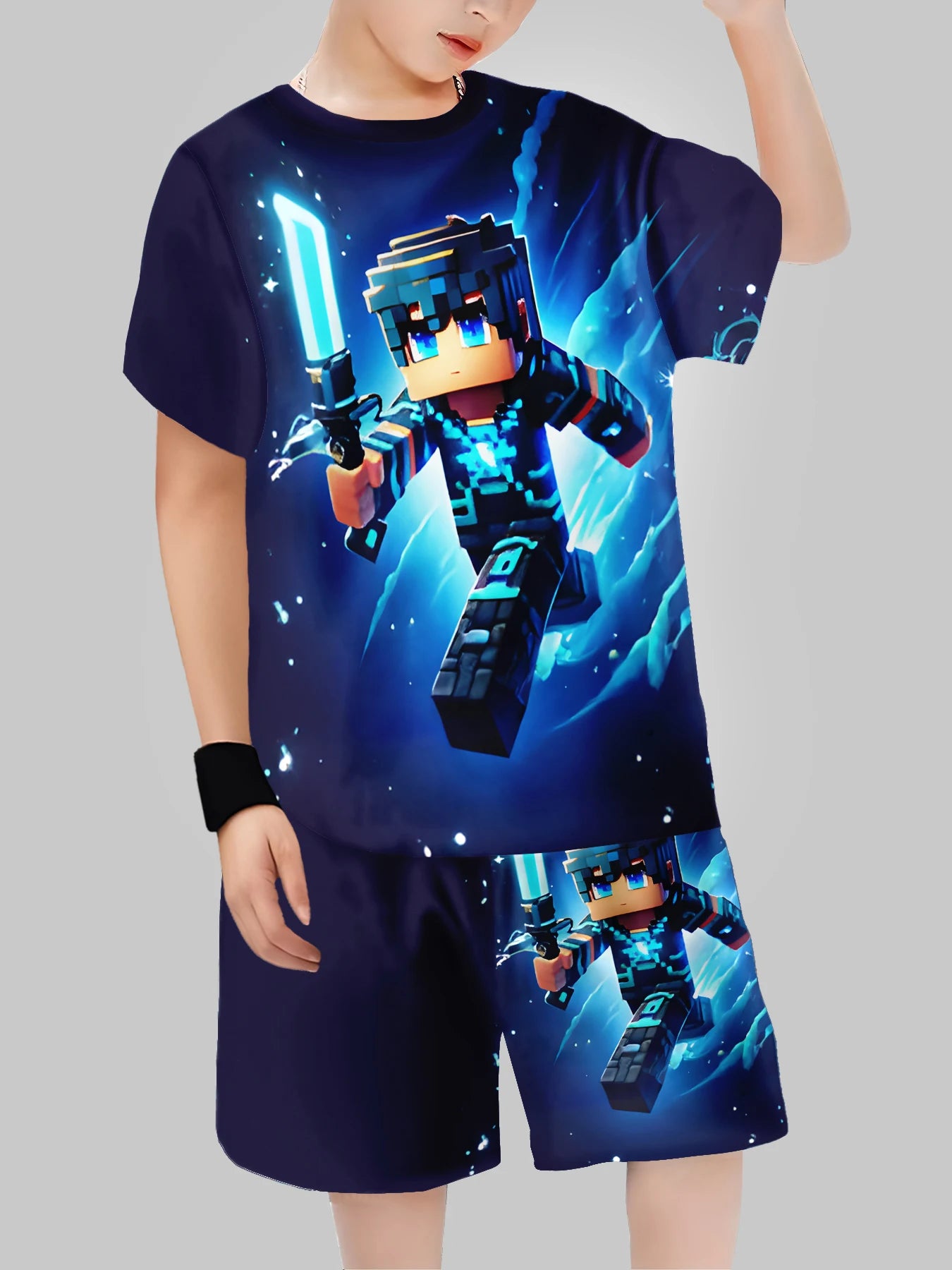 Block Man Digital Printing Cross Border Children's Clothing Casual Short Sleeved T-shirt Boys' Clothing
