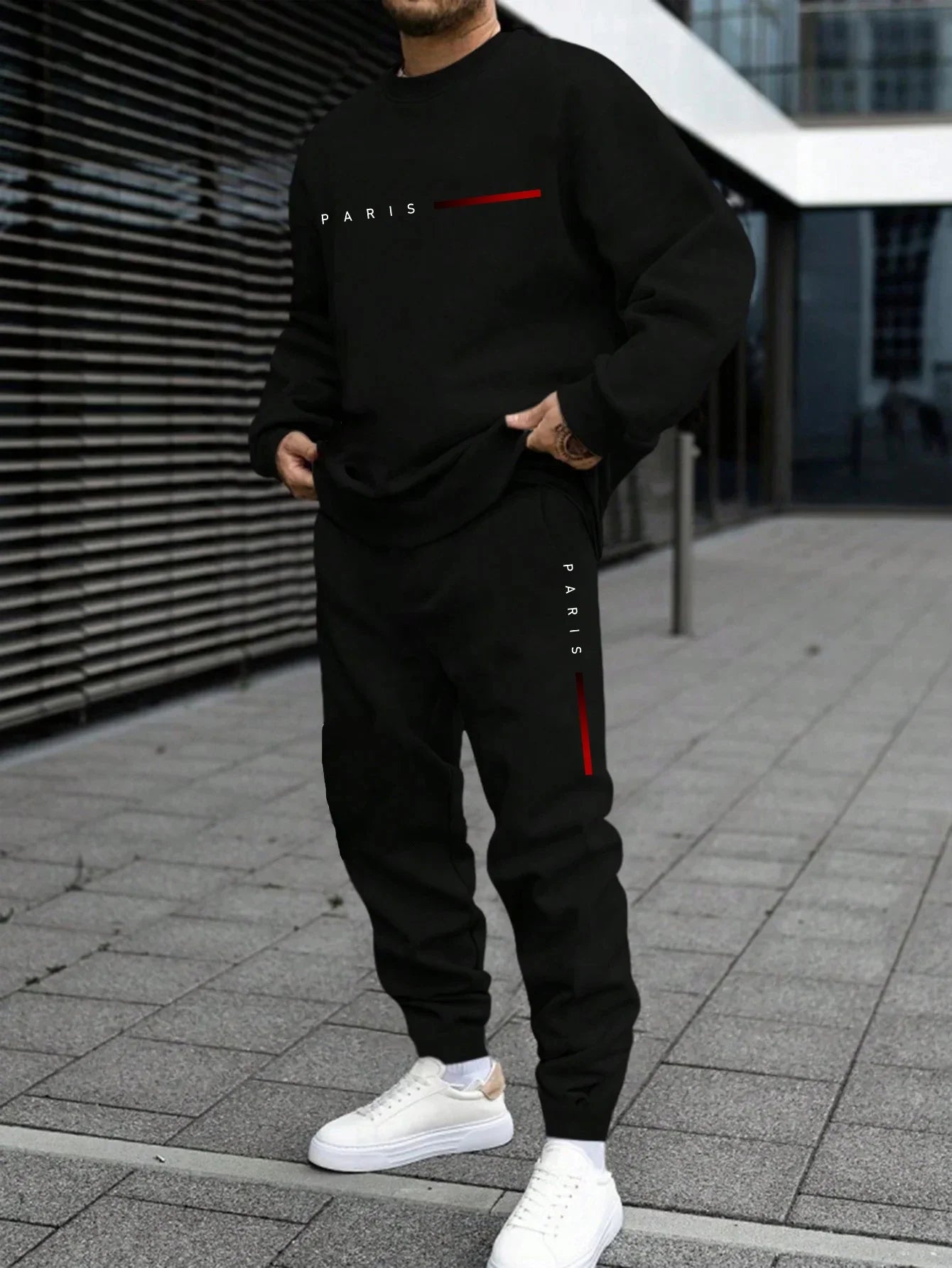 Mens Tracksuit Paris Printing Single Piece Sweatshirt Sweatpants Office Casual Sports Hoodie Pants Man Clothing Daily Streetwear