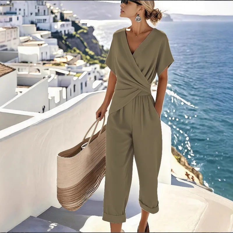 Women's Clothing 2025 Summer New  Fashionable Temperament Elegant Solid Color Irregular Short Sleeved Set New in Matching Sets