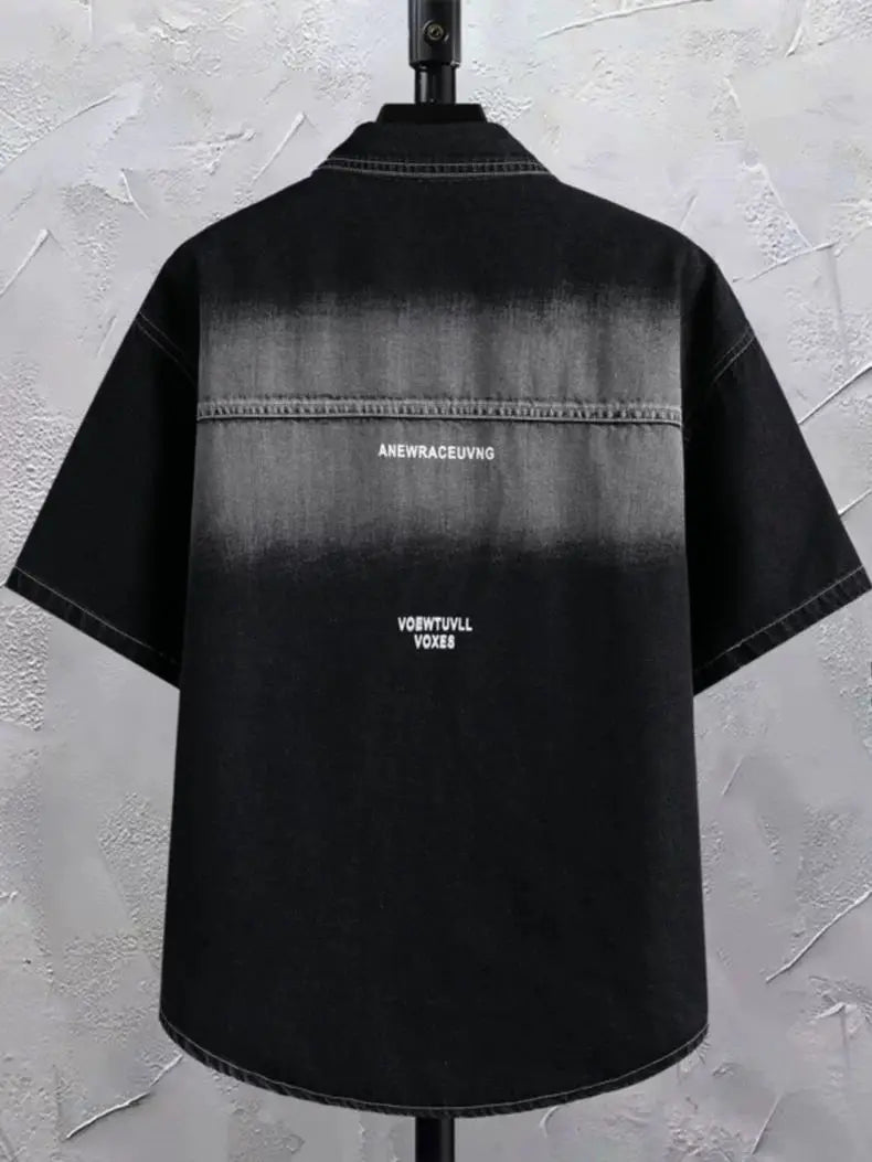 Summer 2025 Men Clothing Denim Short Sleeve Shirt Men's Retro Thin Light Blue Casual Top Student Half Sleeve Shirt with Pocket