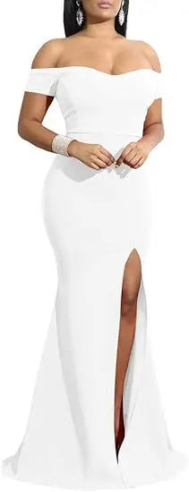 Evening Dresses فساتين سهرة Elegant Women's Off Shoulder High Split Long Formal Party Dress Evening Gown