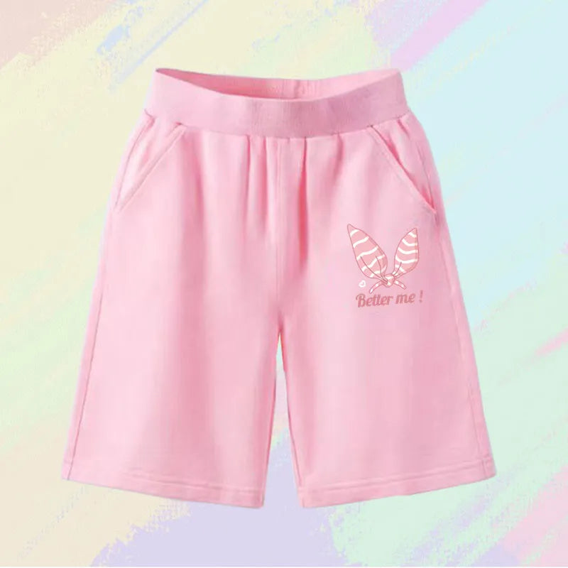 2025 Girls Summer Cat Ear Print Shorts Kids Elastic Waist Beach Short with Pocket Sports Short Pants Kids Cute Clothes 3-14y