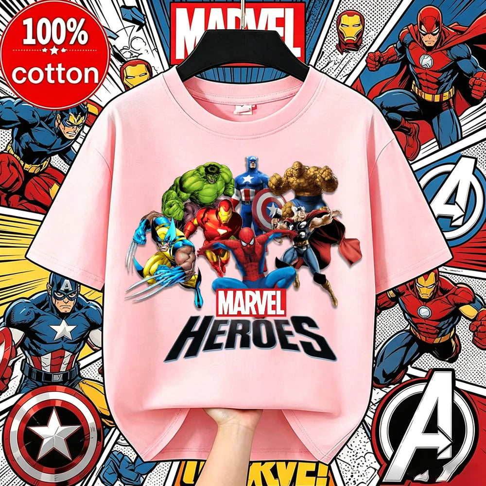Summer Boys Girls Hulk T-Shirt 3-14 Years Marvel Super Hero Kids Spiderman Breathable Short Sleeve Avengers Soft Tee