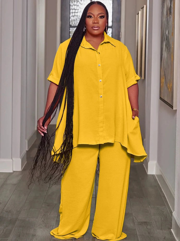 Summer Set Outfit Woman Loose Shirt Blouse and Pants Casual Plus Size for Women 4xl 5xl 6xl 2 Piece Set Wholesale Dropshipping