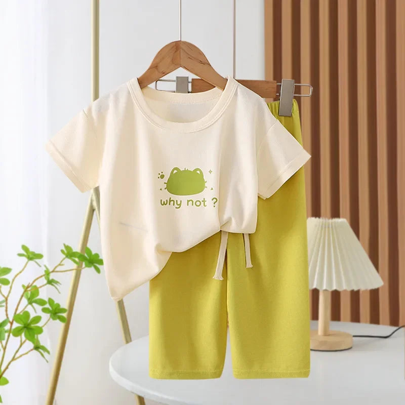 Summer Children's Clothing Sets 2025 Sports School Outfits for Baby Girl Boy 2-Piece Suit T-shirts + Pants Kids 1-8 Years Old