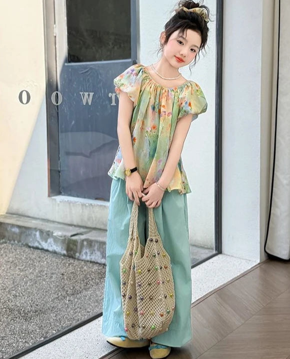 Child House Clothing Junior Top and Bottom Set Girls' Summer Clothes Children Teenage Girl Outfit 10 12 Years Old T-shirts Kids