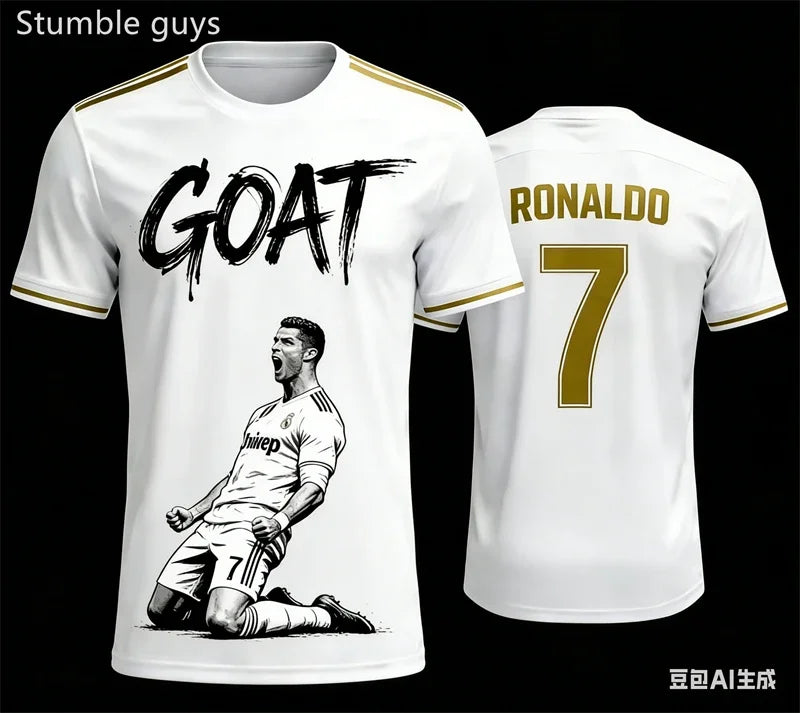 Outdoor Ball Game Men's Ronaldo T-shirt Quick Dry Breathable Summer Sport Jersey Kids Boys Clothes