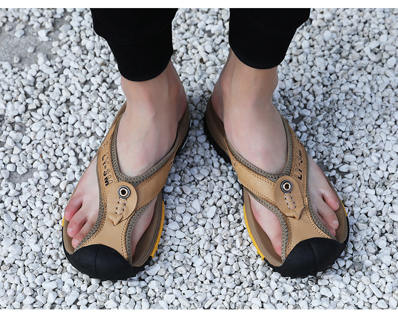 Genuine Cow Leather Shoes Men Sandals Mens Flip Flops Men's Casual Shoes Classic Massage Beach Slippers Anti-slip Summer 2021