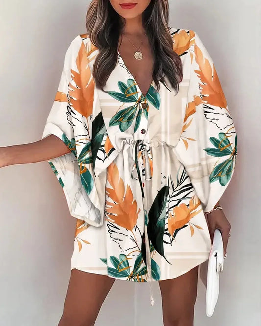 Half-Sleeve V-Neck Dress