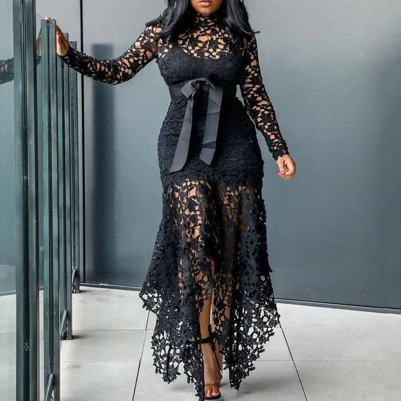2025 Spring New Arrival Women Dress Summer Elegant Fashion Hollow Out Lace Party Dress Round Neck A-line Prom Women Clothes