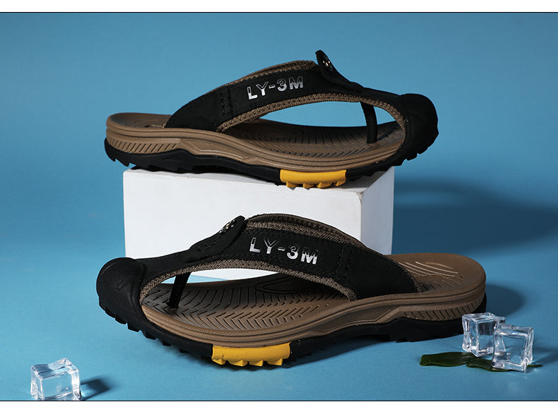 Genuine Cow Leather Shoes Men Sandals Mens Flip Flops Men's Casual Shoes Classic Massage Beach Slippers Anti-slip Summer 2021