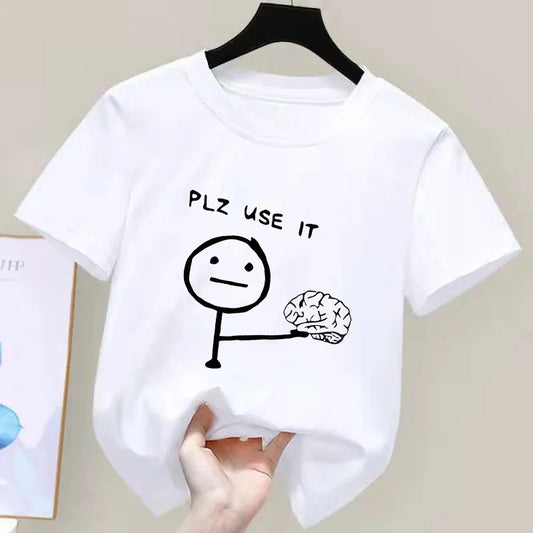 Funny T-shirt Humorous "PLZ USE IT" "Hey You Dropped This" Brain Print Short Sleeve T Shirt Clothing Top Tee Summer kids Shirt