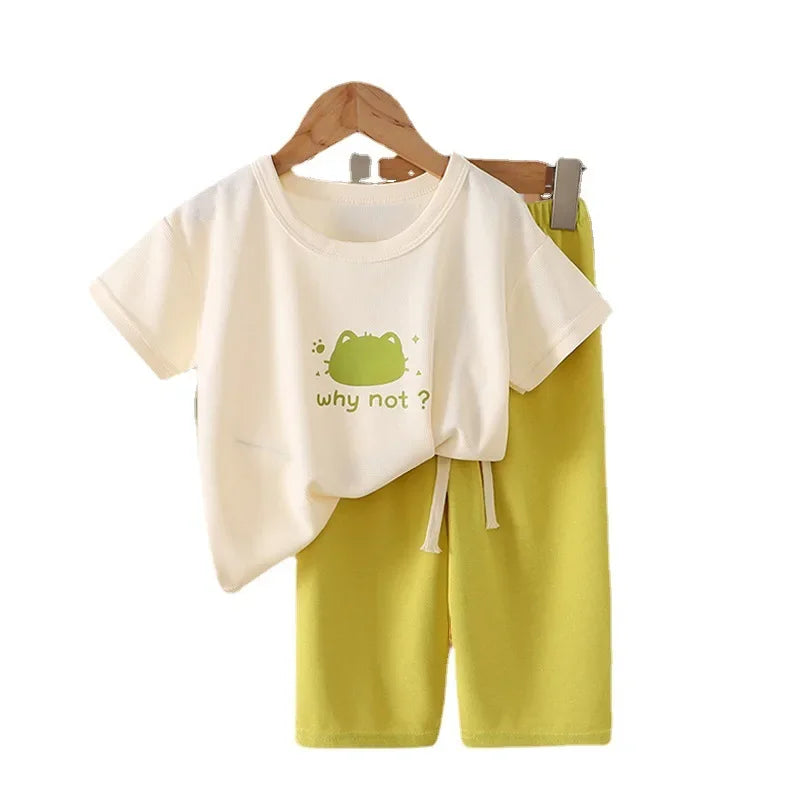 Summer Children's Clothing Sets 2025 Sports School Outfits for Baby Girl Boy 2-Piece Suit T-shirts + Pants Kids 1-8 Years Old