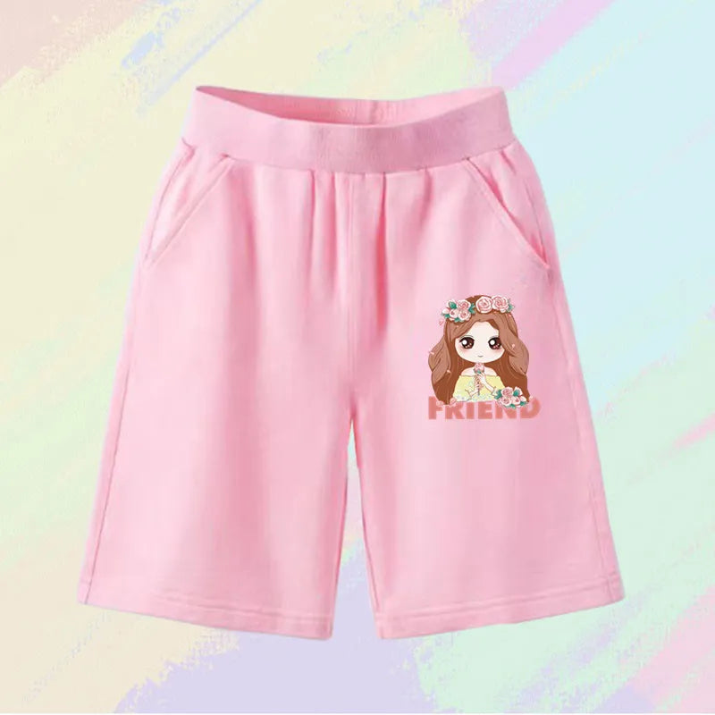 2025 Girls Summer Cat Ear Print Shorts Kids Elastic Waist Beach Short with Pocket Sports Short Pants Kids Cute Clothes 3-14y