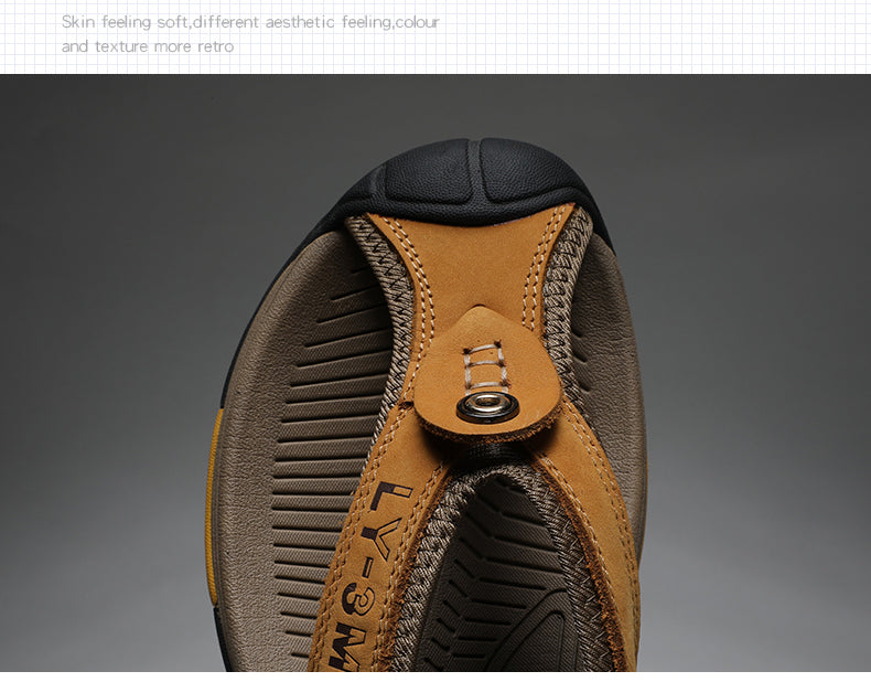 Genuine Cow Leather Shoes Men Sandals Mens Flip Flops Men's Casual Shoes Classic Massage Beach Slippers Anti-slip Summer 2021