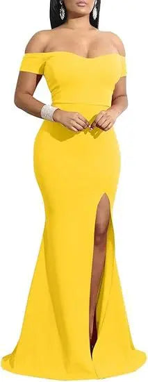 Evening Dresses فساتين سهرة Elegant Women's Off Shoulder High Split Long Formal Party Dress Evening Gown