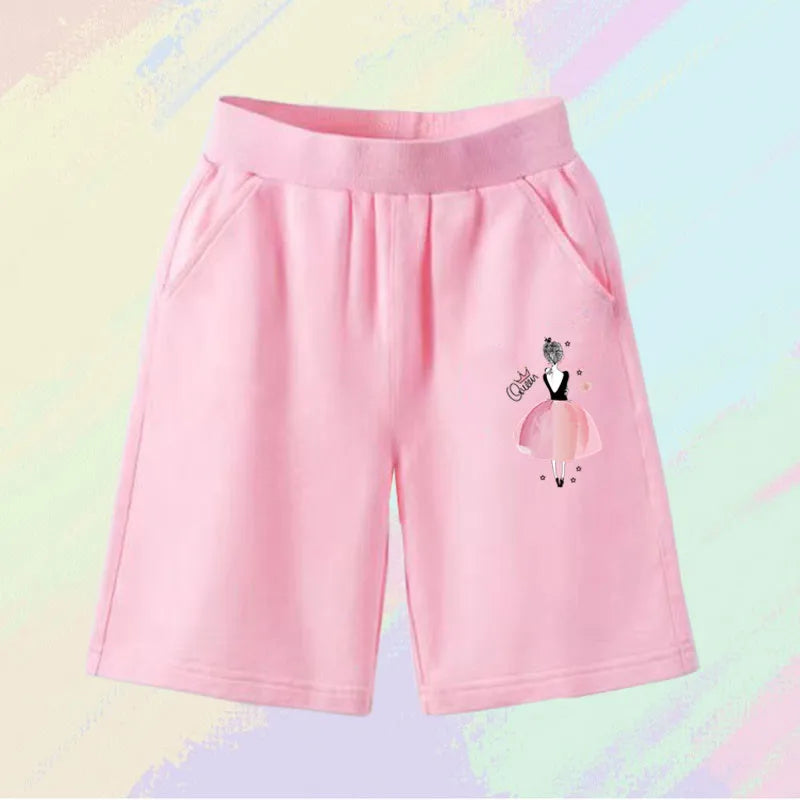 2025 Girls Summer Cat Ear Print Shorts Kids Elastic Waist Beach Short with Pocket Sports Short Pants Kids Cute Clothes 3-14y