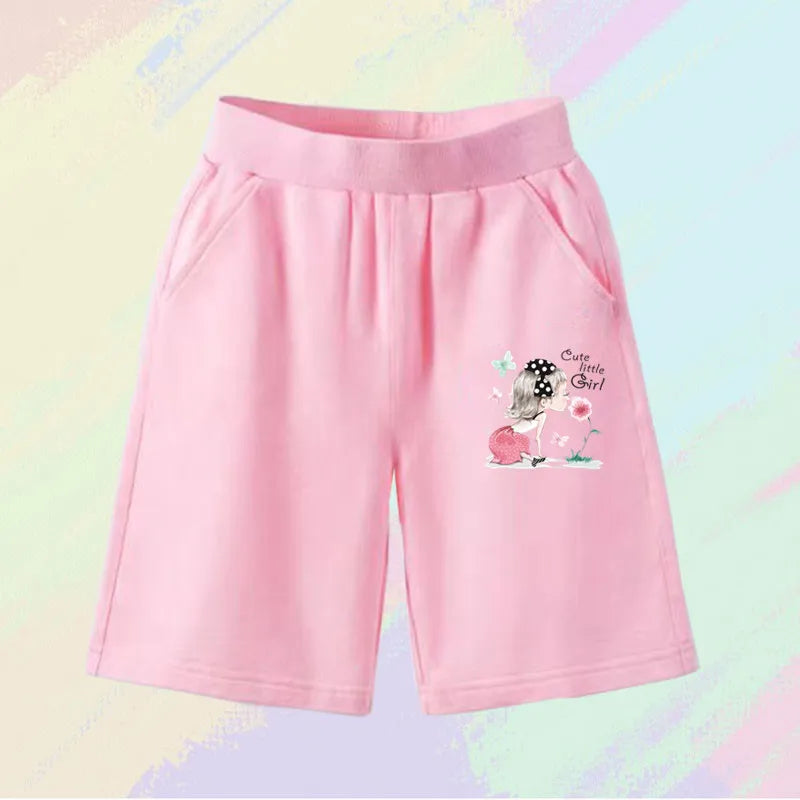 2025 Girls Summer Cat Ear Print Shorts Kids Elastic Waist Beach Short with Pocket Sports Short Pants Kids Cute Clothes 3-14y
