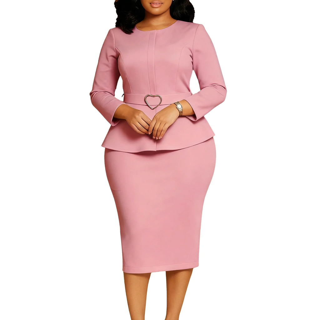 Elegant round Neck African Printed Pencil Dress Fashionable Midi Skirt Style High Waist Zipper Closure Polyester Blend Dress