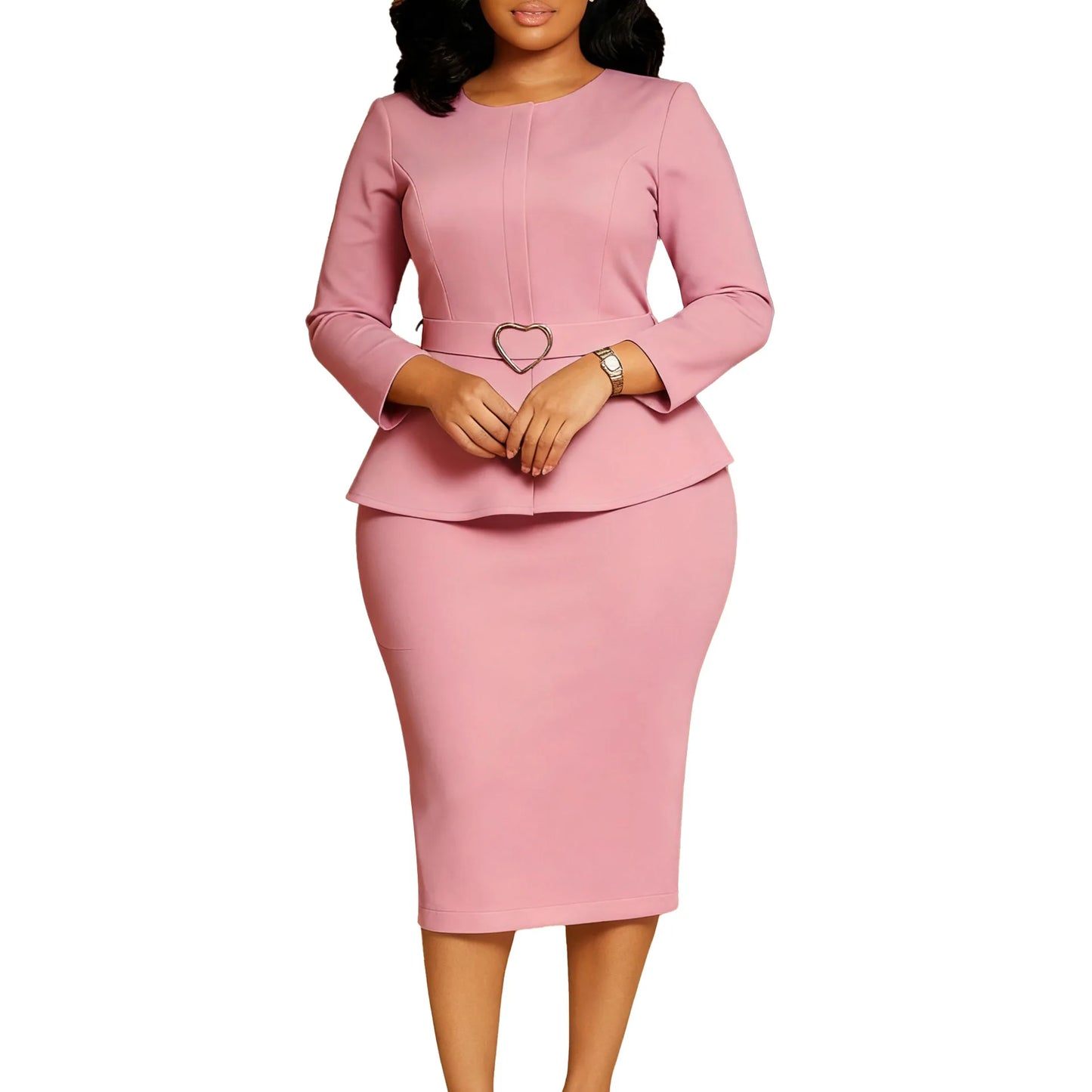 Elegant round Neck African Printed Pencil Dress Fashionable Midi Skirt Style High Waist Zipper Closure Polyester Blend Dress