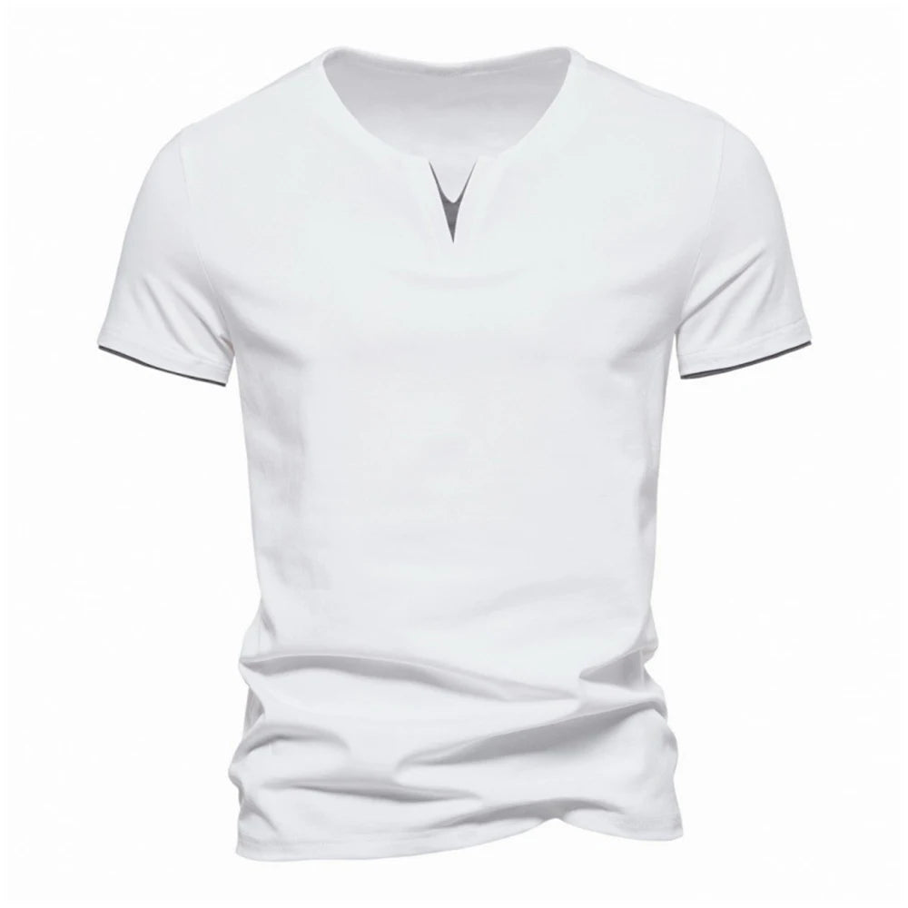 Men's T-shirts Summer Henley V-neck Short Sleeve Casual Solid Color Slim Fit T-shirt Breathable Basic Loose Fitness Sports Top