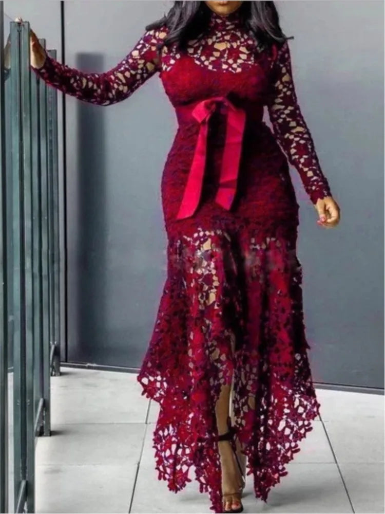 2025 Spring New Arrival Women Dress Summer Elegant Fashion Hollow Out Lace Party Dress Round Neck A-line Prom Women Clothes