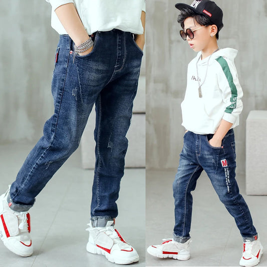 New Spring Autumn Boys Jeans Letter M Slim Fit Style Casual Long Trousers For Kids Handsome Children Birthday Present
