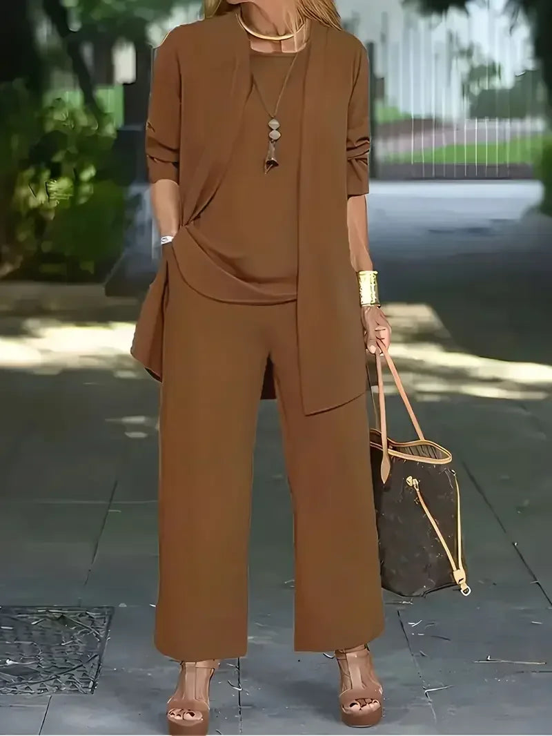Women's Fashion Plus Size 1XL-5XL Three-Piece Outfit Set Ladies Casual Long Sleeve Cardigan Tank Top and Long Pants Outfits