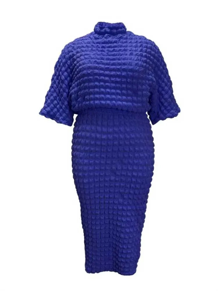 2 Piece Outfits for Woman Plus Size Autumn Ladies Clothes Long Sleeve Round Neck Top and Pleated Skirt Setwholesale Dropshipping