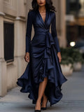 2025 Evening Dress Women's Long Sleeve V Neck High Waist Slim Fit Ruffle Solid Color Elegant Fashion Party Spring Autumn Dress