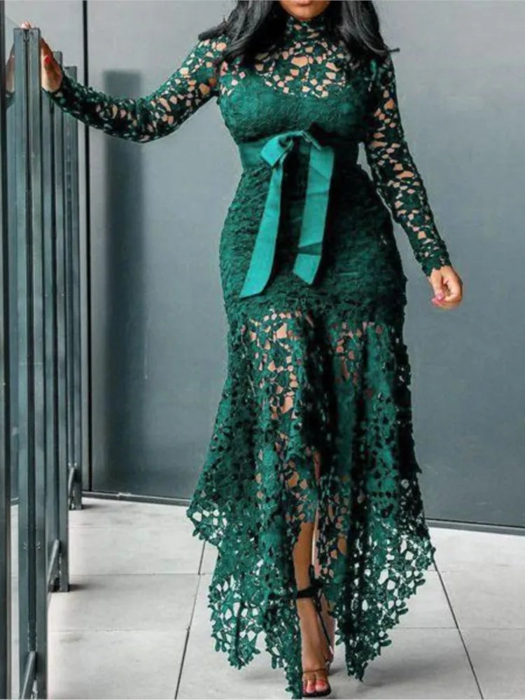 2025 Spring New Arrival Women Dress Summer Elegant Fashion Hollow Out Lace Party Dress Round Neck A-line Prom Women Clothes