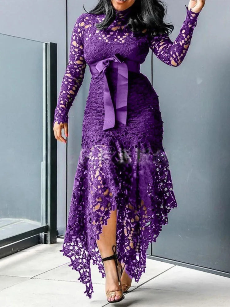 2025 Spring New Arrival Women Dress Summer Elegant Fashion Hollow Out Lace Party Dress Round Neck A-line Prom Women Clothes