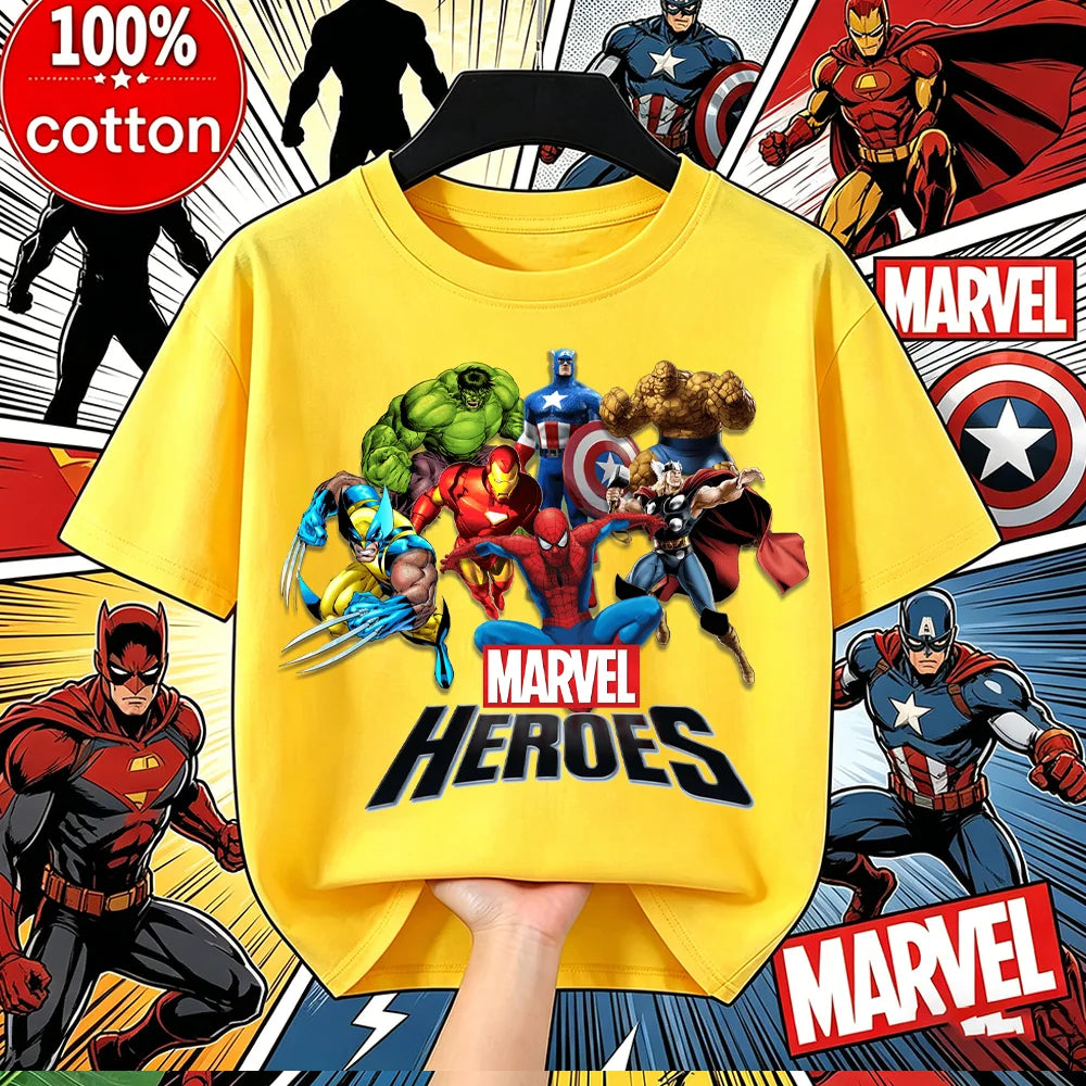 Summer Boys Girls Hulk T-Shirt 3-14 Years Marvel Super Hero Kids Spiderman Breathable Short Sleeve Avengers Soft Tee