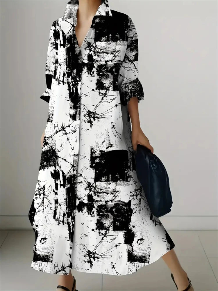 2024 Delicate Texture Ladies Autumn Long Cufflink Shirtdress Elegant Ladies Party Mid-length Dress New Women's Casual Home Wear