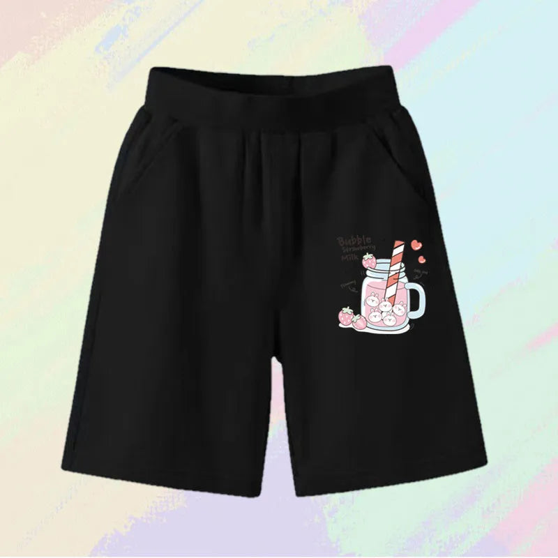 2025 Girls Summer Cat Ear Print Shorts Kids Elastic Waist Beach Short with Pocket Sports Short Pants Kids Cute Clothes 3-14y