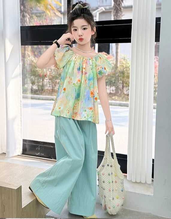 Child House Clothing Junior Top and Bottom Set Girls' Summer Clothes Children Teenage Girl Outfit 10 12 Years Old T-shirts Kids