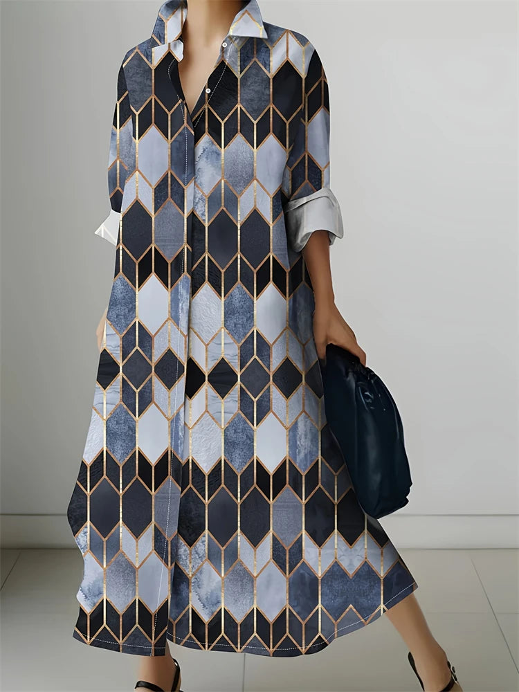 2024 Delicate Texture Ladies Autumn Long Cufflink Shirtdress Elegant Ladies Party Mid-length Dress New Women's Casual Home Wear