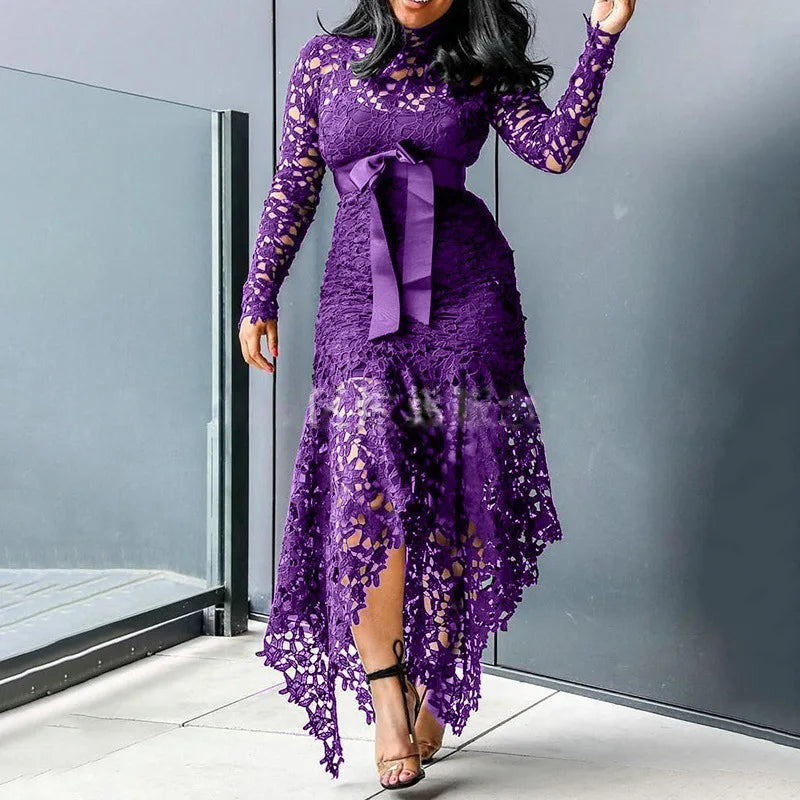 2025 Spring New Arrival Women Dress Summer Elegant Fashion Hollow Out Lace Party Dress Round Neck A-line Prom Women Clothes
