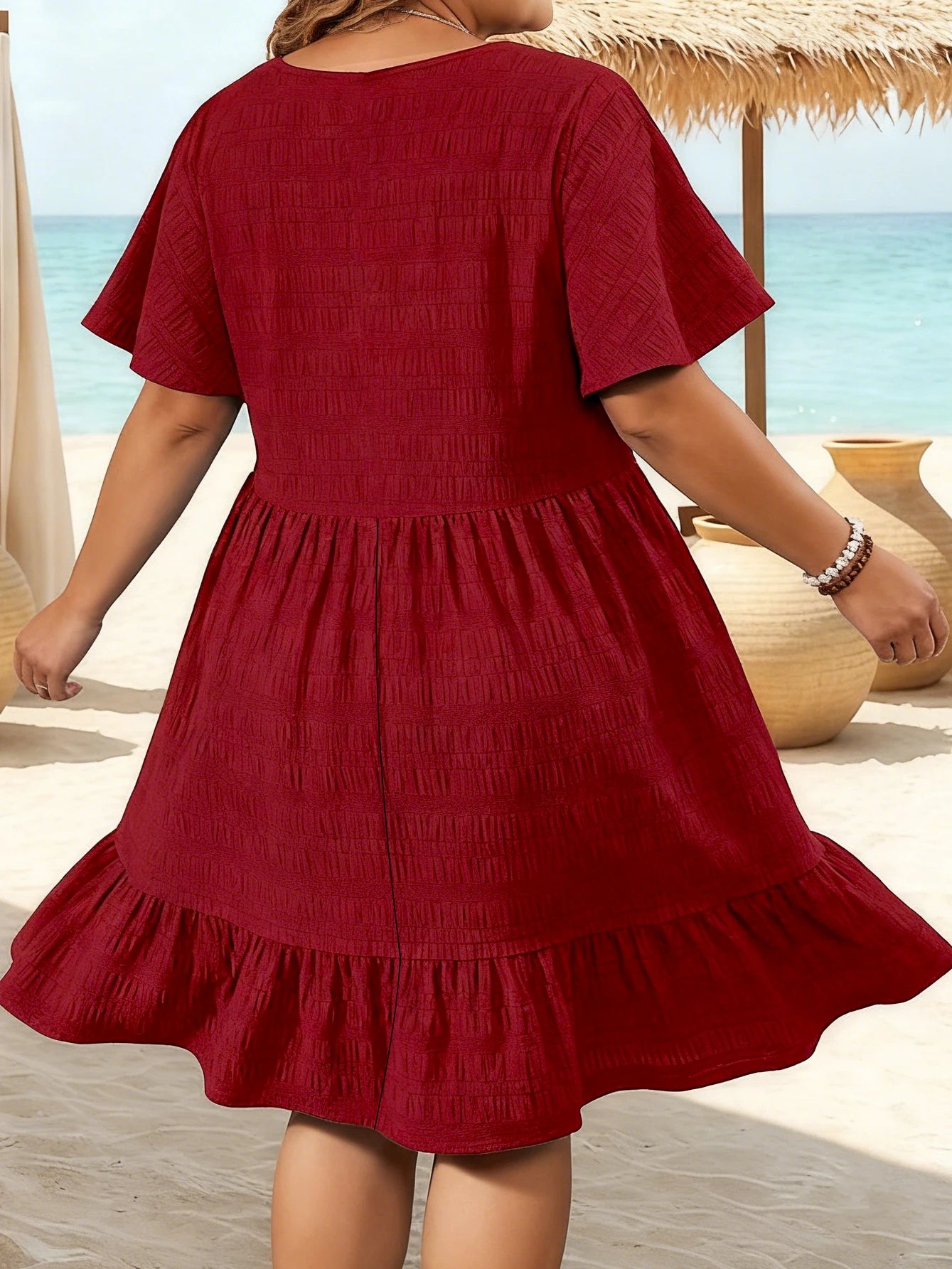 Summer Dress for Women Plus Size Elegant Fashion Round Neck Weave Patchwork Loose Short Sleeve