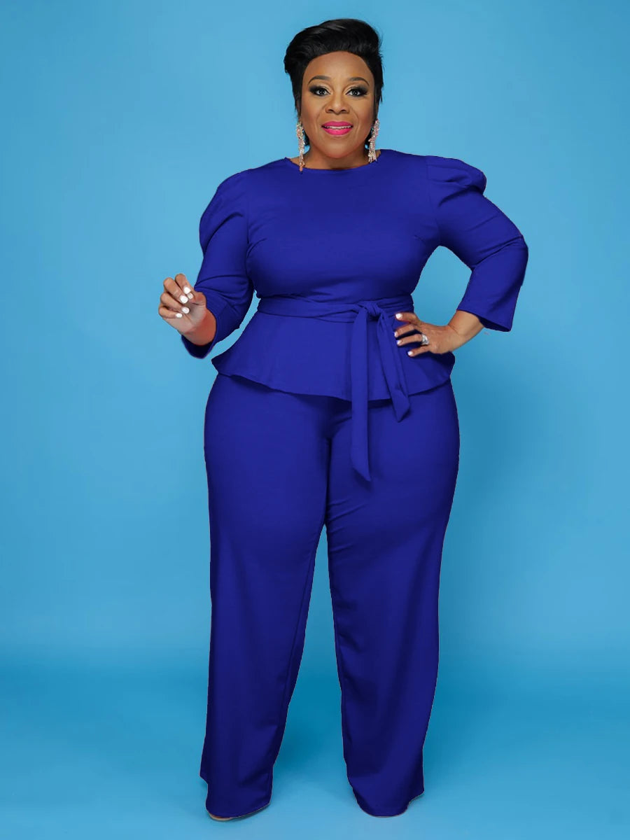 Wmstar Plus Size Sets Two Piece Set Women Fashion Solid Round Collar Half Sleeves Office Ladies Outfits Wholesale Dropshipping