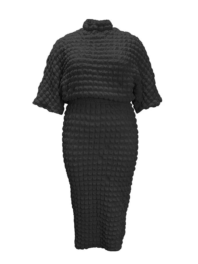 2 Piece Outfits for Woman Plus Size Autumn Ladies Clothes Long Sleeve Round Neck Top and Pleated Skirt Setwholesale Dropshipping