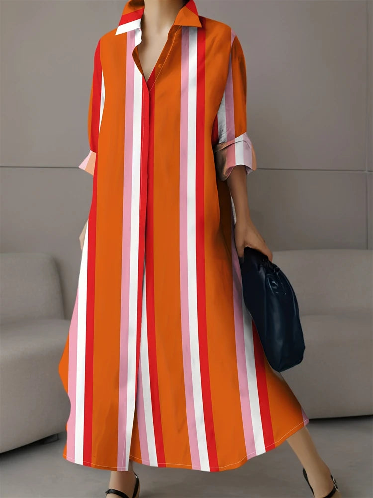 2024 Delicate Texture Ladies Autumn Long Cufflink Shirtdress Elegant Ladies Party Mid-length Dress New Women's Casual Home Wear