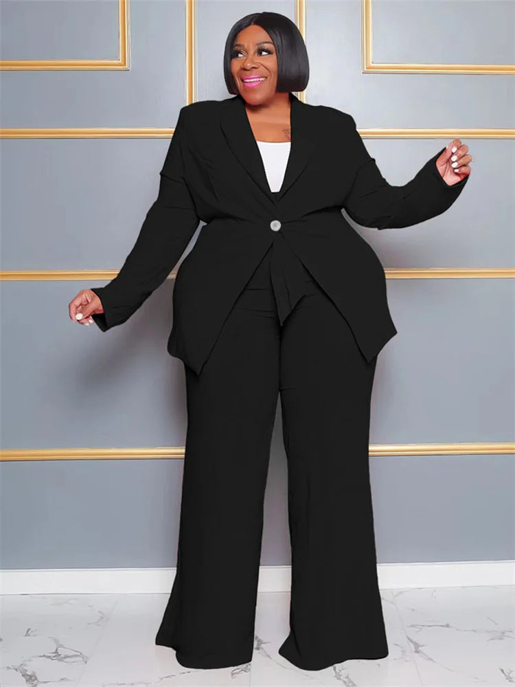 Wmstar Plus Size Women Clothing Two Piece Set Solid Career Suit Top Pants Sets Office Lady with Bandage Wholesale Dropshipping