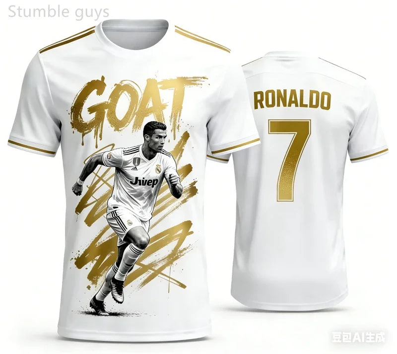 Outdoor Ball Game Men's Ronaldo T-shirt Quick Dry Breathable Summer Sport Jersey Kids Boys Clothes
