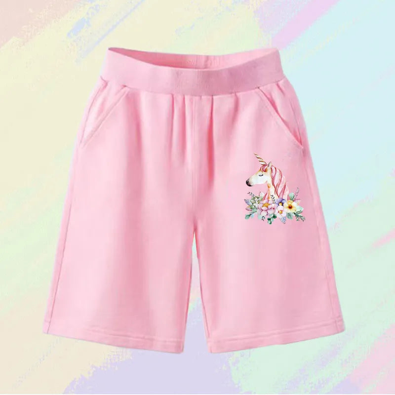 2025 Girls Summer Cat Ear Print Shorts Kids Elastic Waist Beach Short with Pocket Sports Short Pants Kids Cute Clothes 3-14y