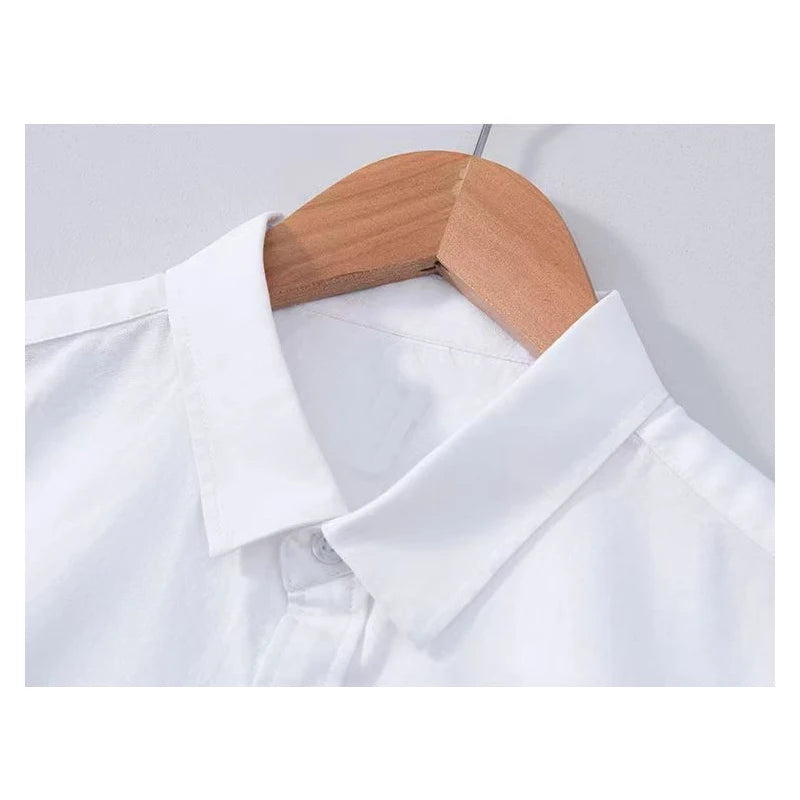 Men Clothing Summer Vintage Simple Appliques Lapel Button Down Shirt Trendy Casual Short Sleeve Slim Comfortable All Match Tops