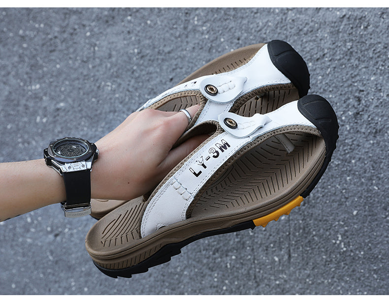 Genuine Cow Leather Shoes Men Sandals Mens Flip Flops Men's Casual Shoes Classic Massage Beach Slippers Anti-slip Summer 2021