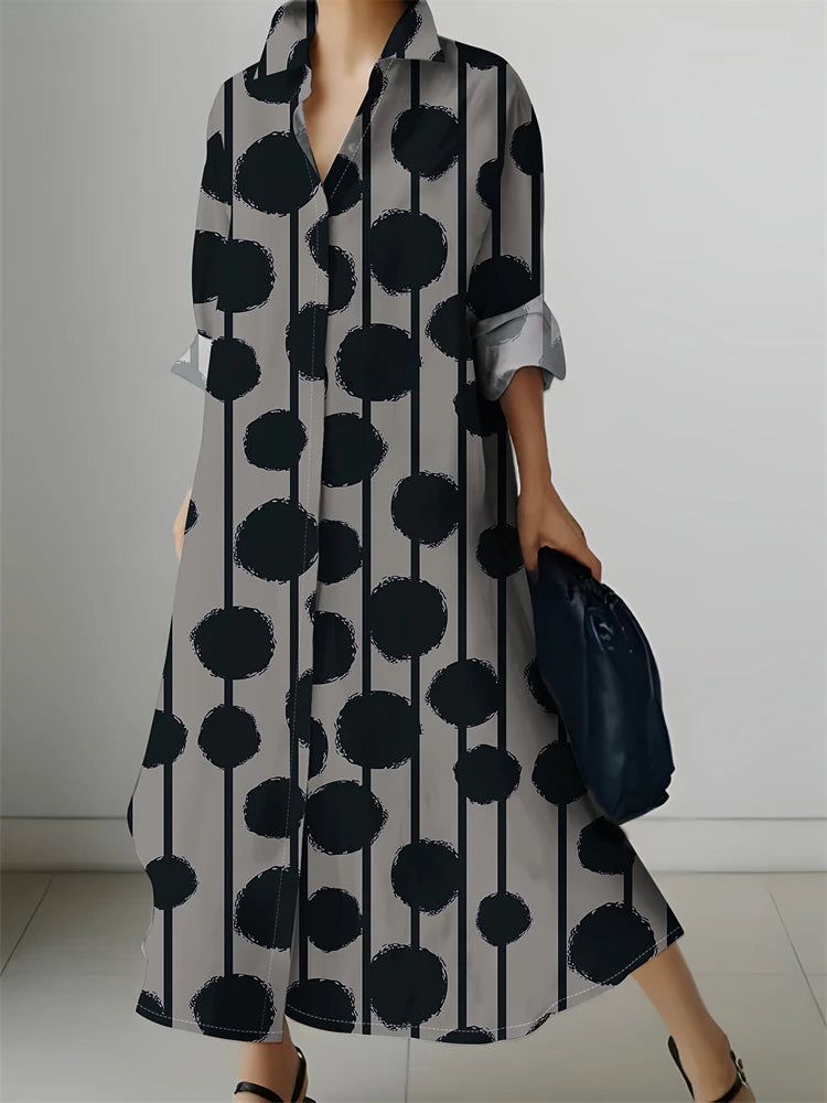 2024 Delicate Texture Ladies Autumn Long Cufflink Shirtdress Elegant Ladies Party Mid-length Dress New Women's Casual Home Wear