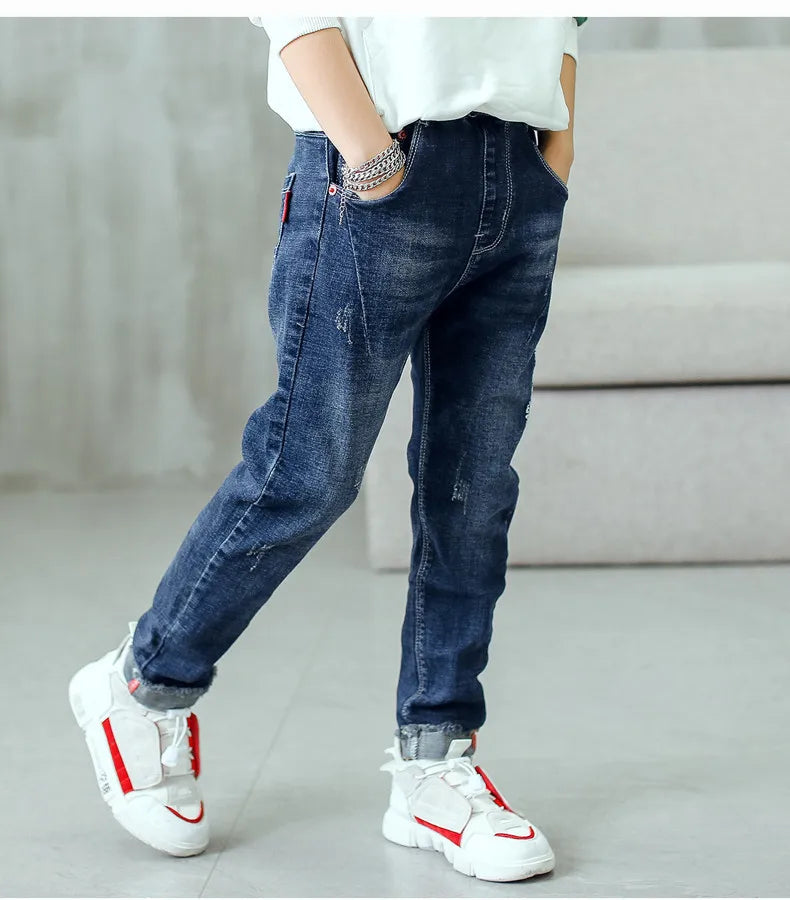 New Spring Autumn Boys Jeans Letter M Slim Fit Style Casual Long Trousers For Kids Handsome Children Birthday Present